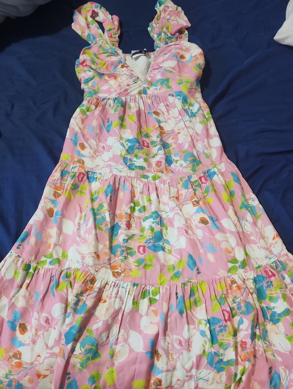 low cut Pink Floral Tiered Sundress